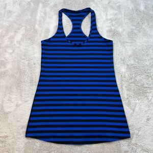 Lululemon Tank Top Womens 6 Blue Black Stripe Racerback Stretch Yoga Gym Workout